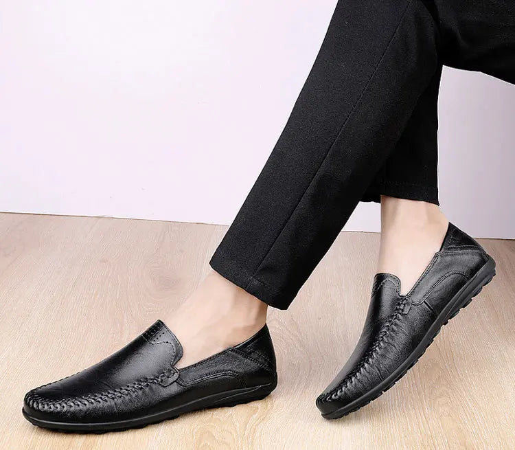 Men's Business Casual Shoes Leather Stitching Comfortable Breathable Rubber Bottom Second Layer Cowhide
