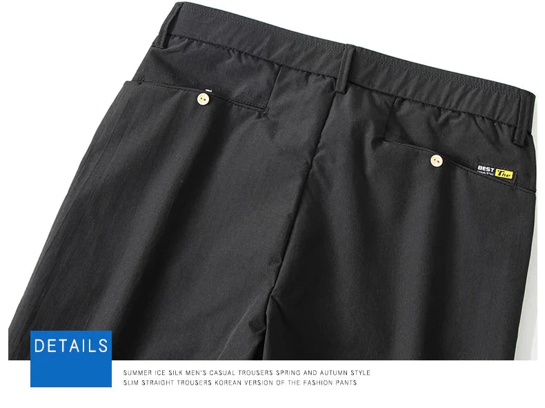 Business Thin Men's Breathable Pants Slim Straight High Elastic Slim Casual Pants Male Brand Clothing Khaki Gray Green Black