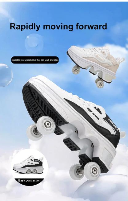 Deformation Shoes Roller Sneakers With 4 Wheels Skates Adult Kids Runaway Parkour Wheels Shoes For Women Men Youth Sport Shoes