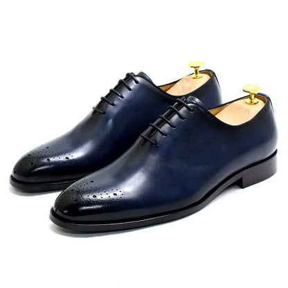 Genuine Leather Mens Formal Shoes Handmade Classic Whole Cut Oxfords Business Lace-up Plain Toe Wedding Dress Shoes for Men