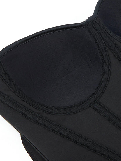 Black Striped Zipper Overbust Corset and Bustier Shapewear Top for Women Office Lady Corselet
