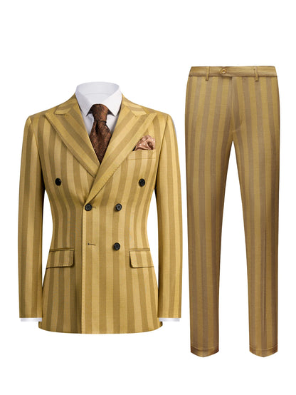 Men's 2-Piece Double Breasted Suit Set - Peak Lapel Striped Tuxedo Jacket & Pants, Formal Business Wedding Prom Attire
