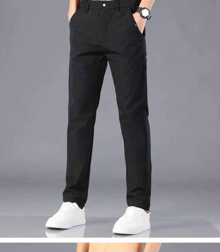Men's Lightweight Casual Pants Summer Thin Ice Silk Straight Tube Simple Business Office Trousers Comfortable Soft Daily Wear