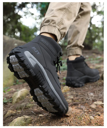 High-Top Leather Men's Boots Breathable Desert Combat Boots Outdoor Non-slip Hiking Boots Men Motorcycle Boots Work Ankle Boots