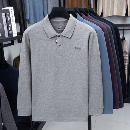 100% Cotton Luxury Quality Men's Polo Shirt Turtle Back Letter Embroid Long Sleeve Autumn Lapel T-Shirt Business Menswear