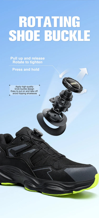 Rotating Button Safety Shoes Men Steel Toe Sneaker Work Shoes Man Puncture Proof Work Safety Boots Black Protective Shoes