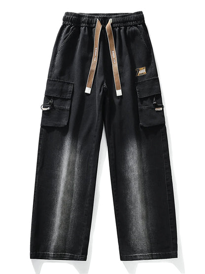 Summer Men's Straight Jeans Multi-Pockets Wide Leg Denim Cargo Pants 8XL 7XL 6XL Big Size Lightweight Baggy Solid Jeans Trousers