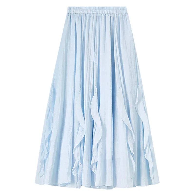 Women Summer Skirts 2026 High Waist Sweet Pleated A Line Ankle-Length Skirt Ladies Elegant Casual Clothes W52QA2169