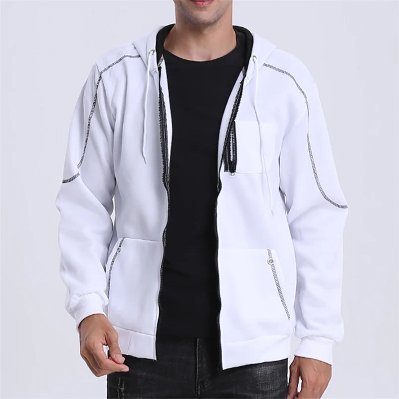 Men's Long Sleeve Zip Up Hoodie Casual Athletic Sweatshirt Hooded Jacket with Pockets Spring Fall Warm Fleece Lined Coat Outwear