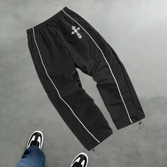2026 Cross Print Sports Pants Summer Casual Lightweight Breathable Fitness Training Drawstring Long Pants Retro Street Style