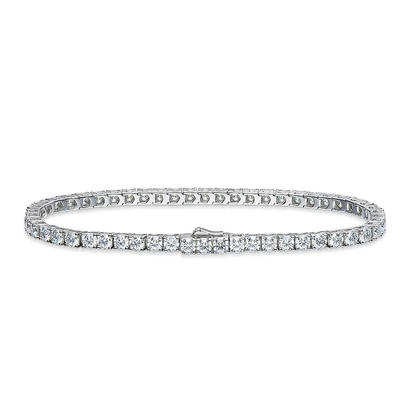 18k Plated 2-5mm Real Moissanite Tennis Bracelet for Women Spring Clasp S925 Sterling Silver Jewelry Men's Bracelet