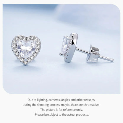 18K Gold Heart CZ Stud Earrings 925 Sterling Silver Hypoallergenic Classic Halo Earrings Circle Setting Women Dating Gift
