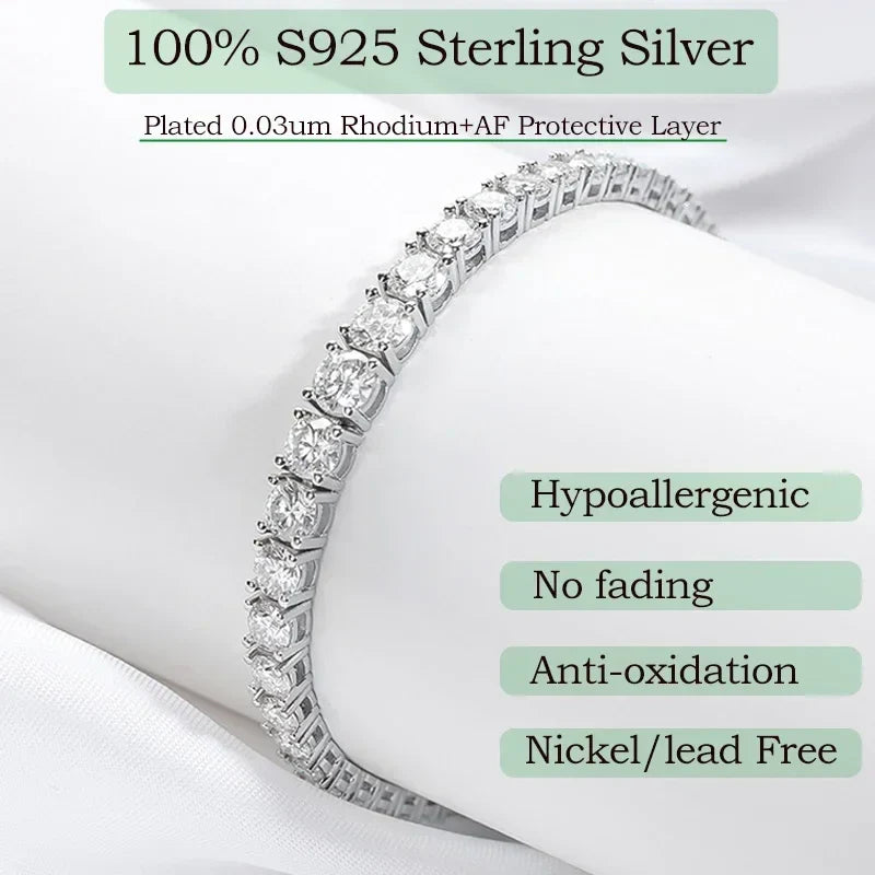 2-6.5mm Real Moissanite Tennis Bracelet for Women Christmas Gift Platinum Plated 100% 925 Sterling Silver Wedding Jewelry