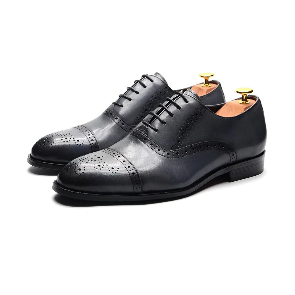 Italian Mens Dress Shoes Genuine Leather Cap Toe Oxfords Lace-up Black Brown Wedding Business Office Brogue Formal Shoes for Men