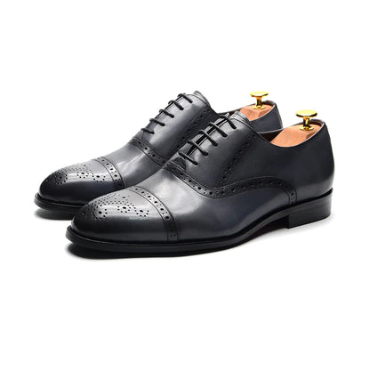 Italian Mens Dress Shoes Genuine Leather Cap Toe Oxfords Lace-up Black Brown Wedding Business Office Brogue Formal Shoes for Men