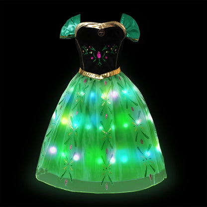 Children LED Light Up Dress Girls Kids Purple Green Cosplay Costume Carnival Birthday Party Clothes Halloween Costume Prom Gown