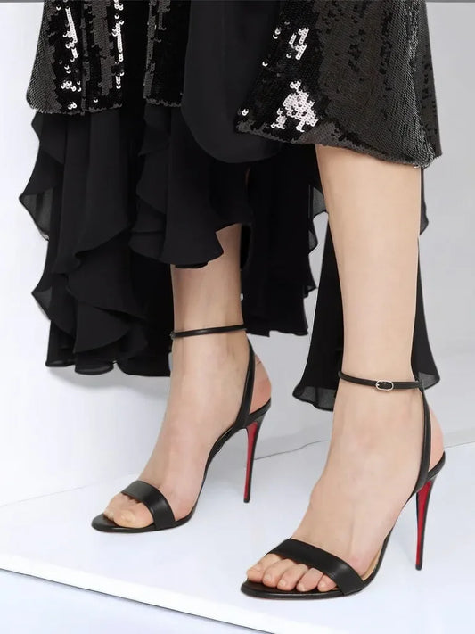 New slim heel nude sexy one-piece high-heeled sandals with feminine temperament, French women's comfortable high-heeled shoes