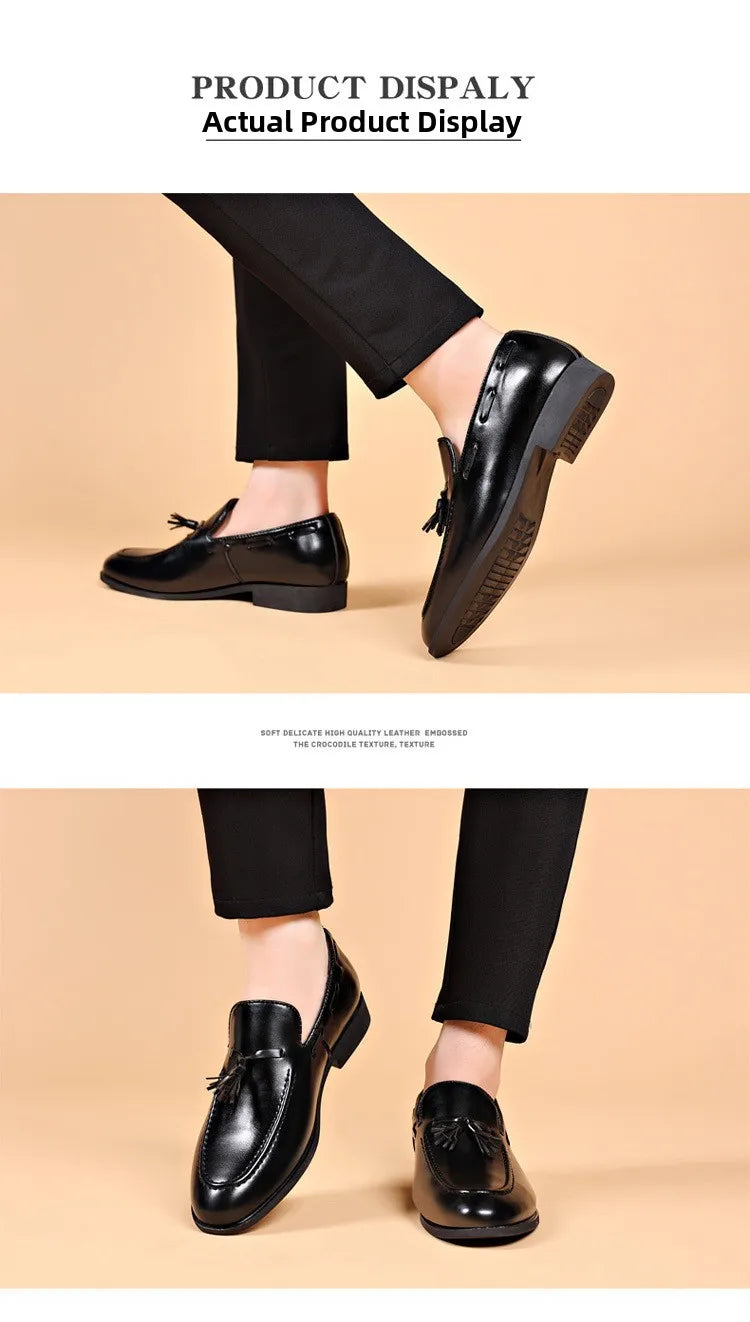 Summer New Large Size Men's Leather Shoes Business Formal Casual Wedding Knot Shoes round Toe Flat Heel Rubber Outsole