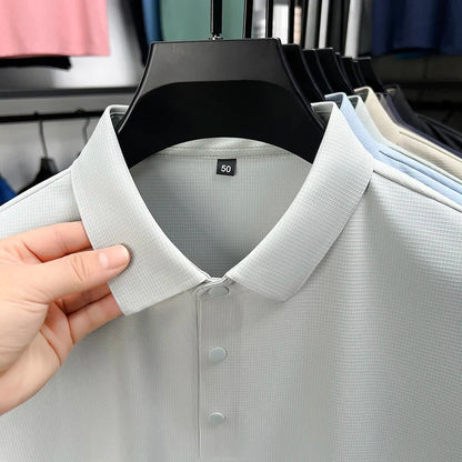 Summer Short Sleeve T-Shirt - Premium Jacquard Spandex, 7A Antibacterial, Seamless, Contrast Color, Split Hem, Wrinkle-Free Polo