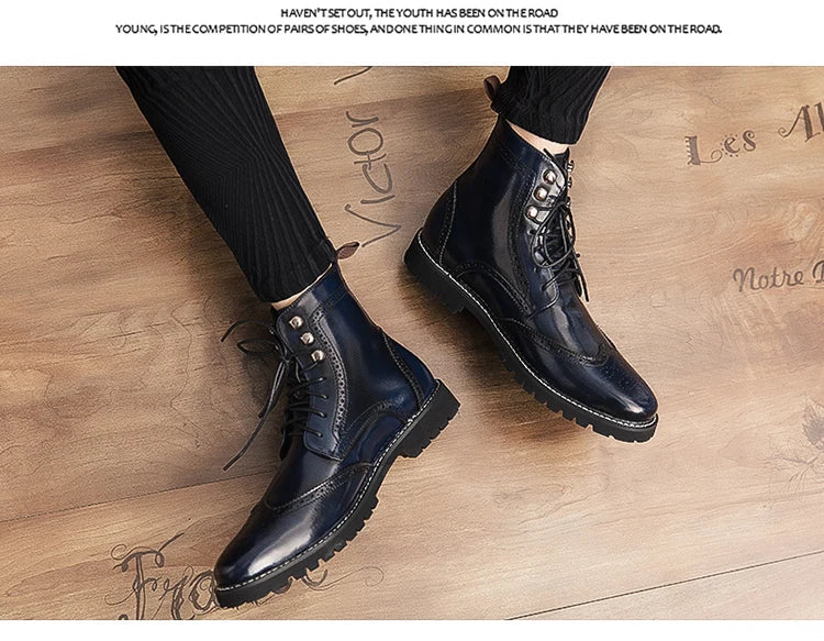 Men Lace-up High Top Brogue Carved Business Boots