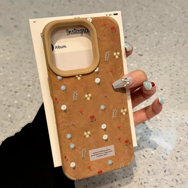 Branches and Leaves Broken Flowers Bonded Leather Phone Case For iPhone 17 16 Pro Max 15 14 Plus 13 12 11 XS X XR 17 Air Cover