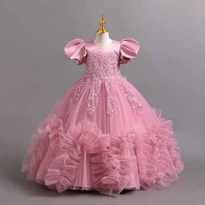 New Year Girl Lace Dress Girl's Birthday Party Ball Evening Dress Sleeveless Long Dress 4-12 Year Old Christmas Princess Dress
