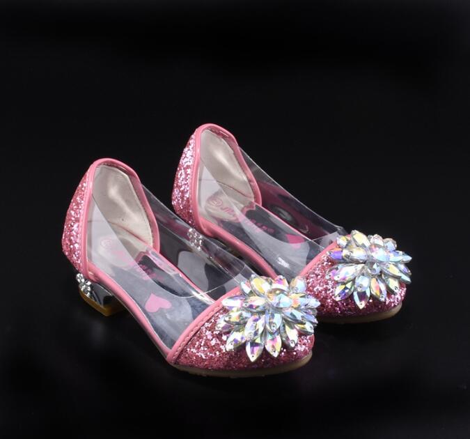 Fashion Cinderella Crystal Bright Diamond Shoes Girl Princess Single Shoes Girl Performance High Heels Shoes