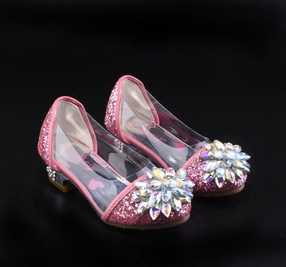 Fashion Cinderella Crystal Bright Diamond Shoes Girl Princess Single Shoes Girl Performance High Heels Shoes