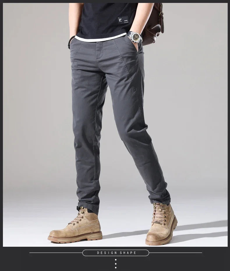 Spring New Men Casual Pants Slim Fit Stretch Arrivals Fashion Button Desinger Men's Streetwear Brand Male Clothing