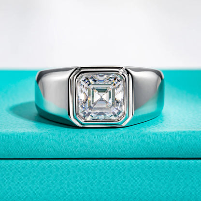 3ct Asscher Cut D Color Moissanite Engagement Rings Gold Plated S925 Silver Luxury Rings For Men Customs Jewelry
