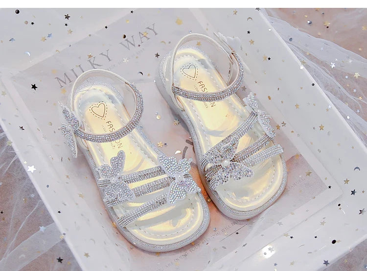 Kids Strappy Sandals for Girls 2025 New Summer Toddler Beach Shoes with Sparkly Sequins Soft Sole  Princess Girls Party Flats