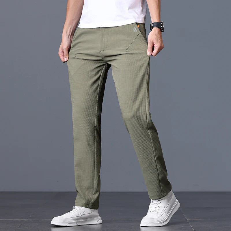 Men's Business Slim Pants Spring Thin Fashion Pocket Casual Trousers Comfortable Letter Labeling Pants Male Clothes