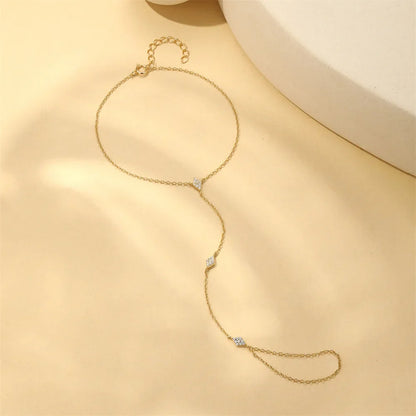 Dainty 5A Zircon Finger Ring Chain Bracelets Flower High Carbon Bracelet for Women Girl Adjustable s925 Silver Jewelry Gift
