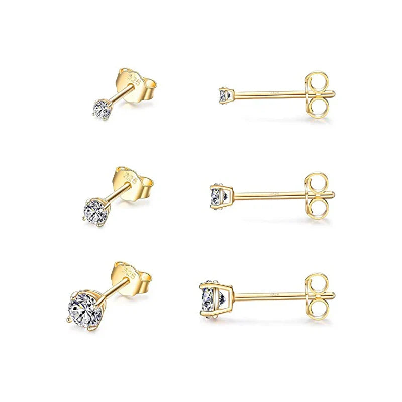 3pcs/set Bling Zircon Earring 925 Sterling Silver Cute Mini Heart Star Stud Earrings Ear Bone Earlobe Piercing Jewerly