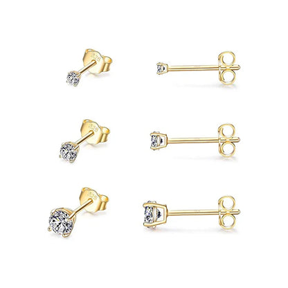 3pcs/set Bling Zircon Earring 925 Sterling Silver Cute Mini Heart Star Stud Earrings Ear Bone Earlobe Piercing Jewerly