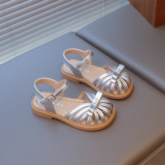 Summer 2025 new girls' princess toe sandals, soft soles and fashionable Roman shoes for baby girls, children's shoes