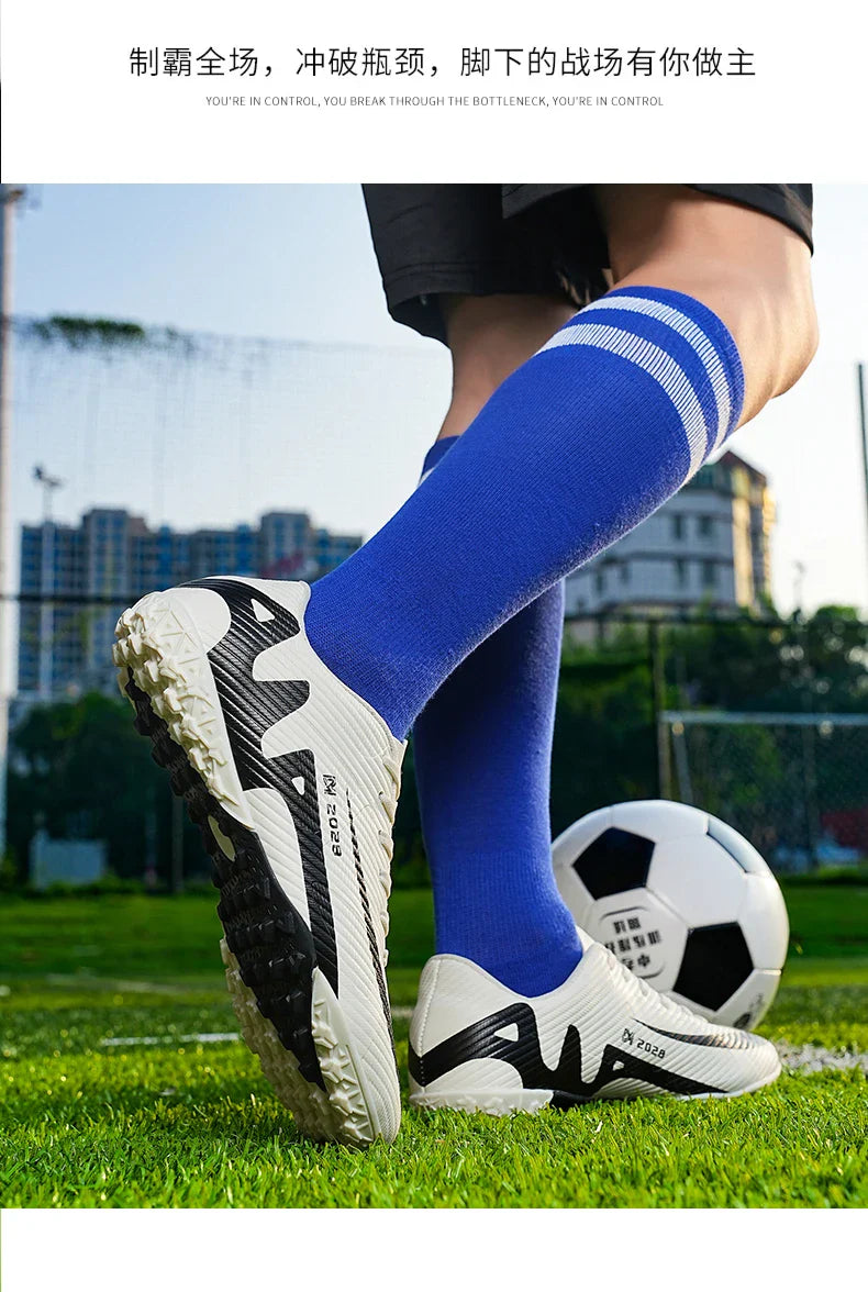 Professional FG/TF Soccer Cleats Men Football Boots Long Spike Grass Match Breathable Lightweight Comfortable Training Sneakers