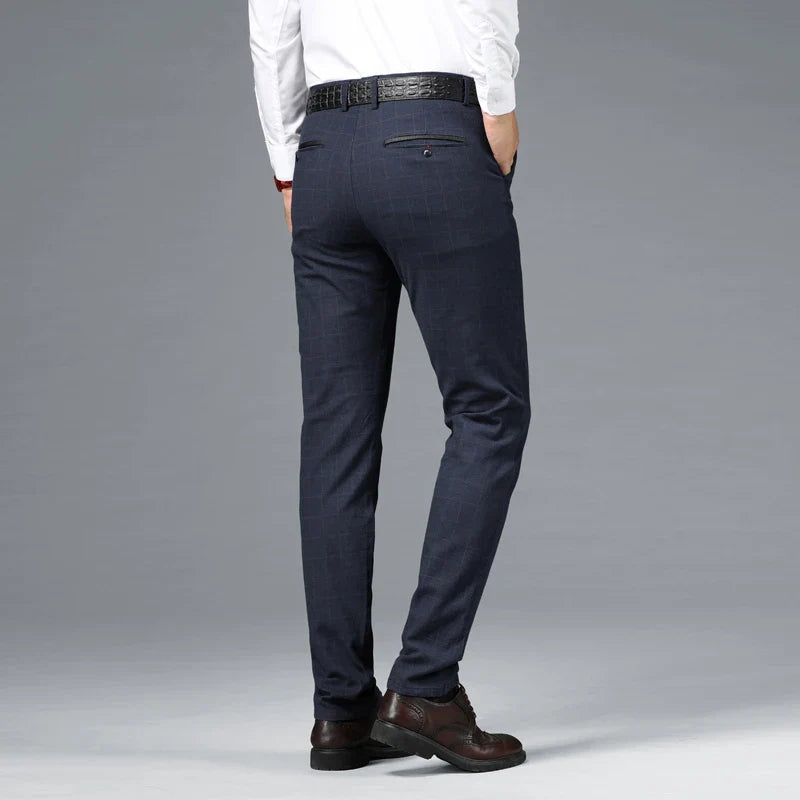 Spring Summer Business Men's Casual Pants Fashion Grid Design Versatile Comfortable Slim Straight Legs Elastic Male Trousers