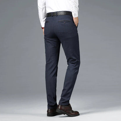 Spring Summer Business Men's Casual Pants Fashion Grid Design Versatile Comfortable Slim Straight Legs Elastic Male Trousers