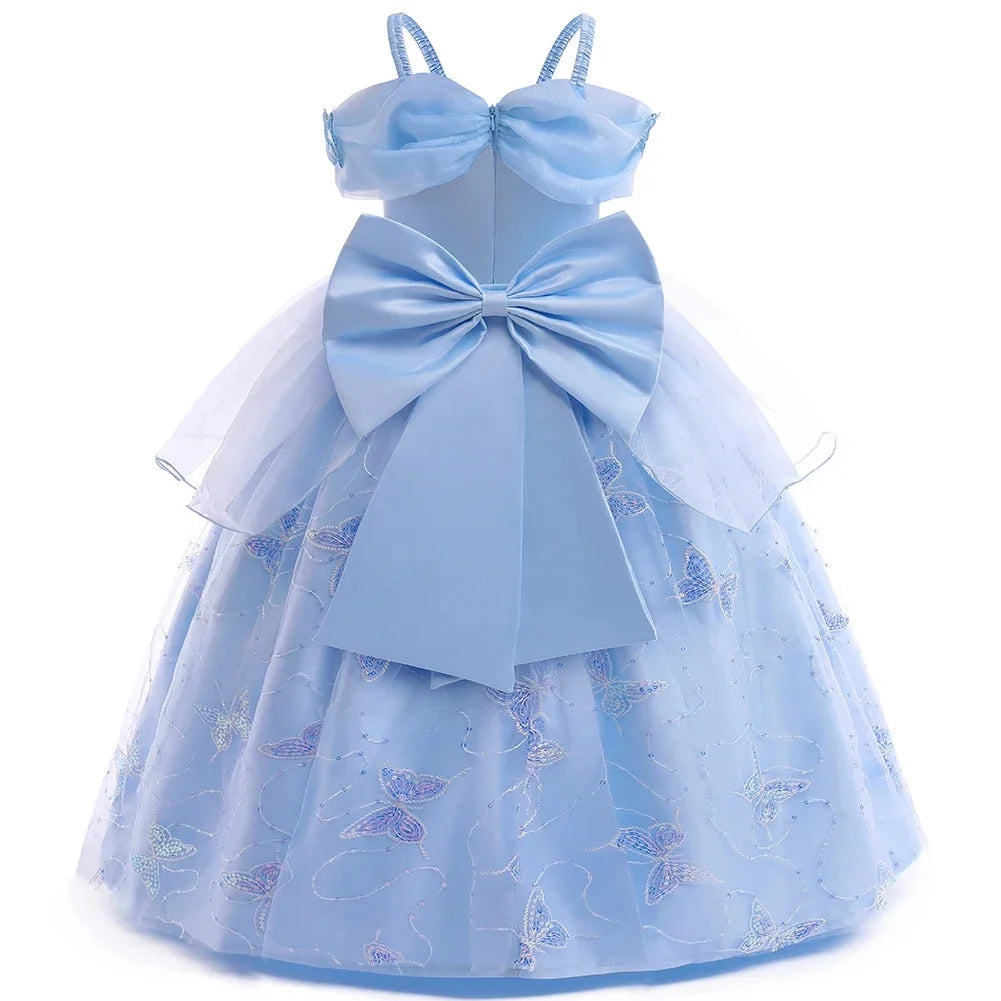 Children's Party Dresses For Girls Elegant Cinderella Princess Dress Kids Girl Butterfly Blue Evening Dress Summer Prom Dress