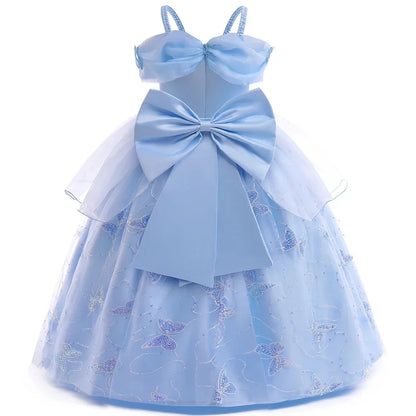 Children's Party Dresses For Girls Elegant Cinderella Princess Dress Kids Girl Butterfly Blue Evening Dress Summer Prom Dress