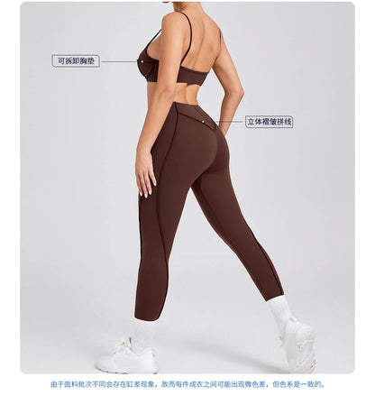 Yoga Sports Fitness Sets High Waist Hip-lifting Trousers Open Back Bra Suit Casual Running Workout Gym Leggings Sexy Sets Women