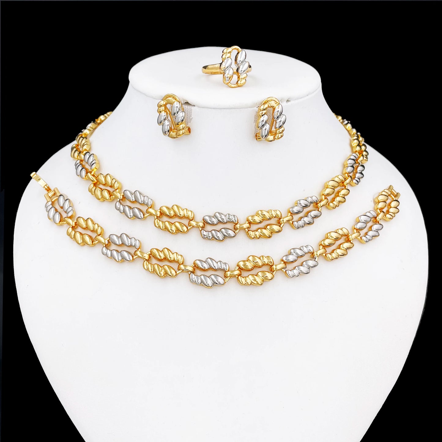 Minimalist Style Jewelry Set 18K Gold Plated Women Necklace Earrings Bracelet And Ring 4pcs Jewelry Set Wedding Party Gift
