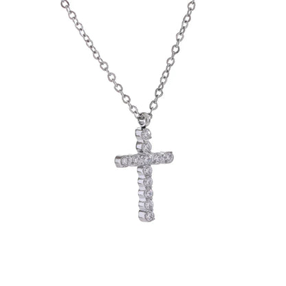 Delicate Shiny Cubic Zirconia 316L Cross Pendant Necklace for Women Stainless Steel High Quality Jewelry Water Resistant