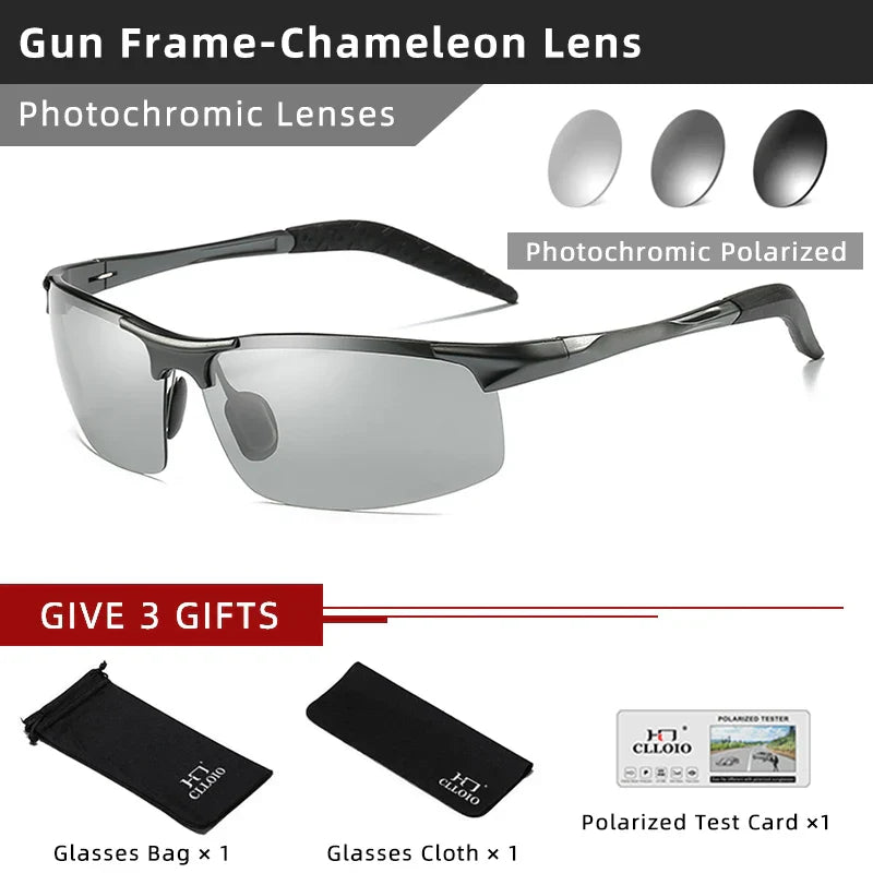 Aluminum Photochromic Sunglasses Men Polarized Day Night Driving Chameleon Glasses Anti-Glare Change Color Sun Glasses UV