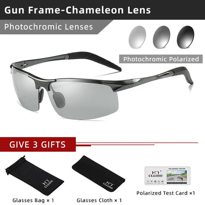 Aluminum Photochromic Sunglasses Men Polarized Day Night Driving Chameleon Glasses Anti-Glare Change Color Sun Glasses UV