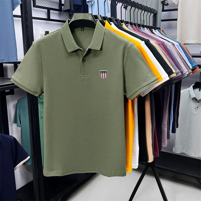 men's summer luxury brand cotton 100% polo shirt lapel printing short sleeves t-shirt business leisure ventilate men's clothing