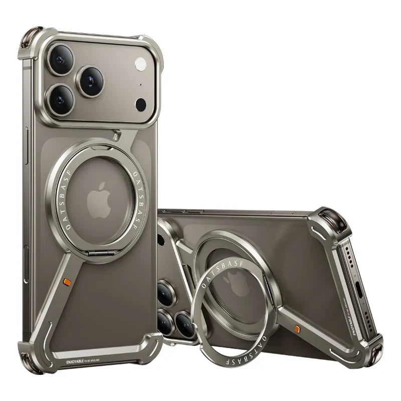 Phone Case for iPhone 17 Pro/Pro Max/17/Air with 360° Rotatable Stand Metal Frameless Magsafe Protective Shockproof