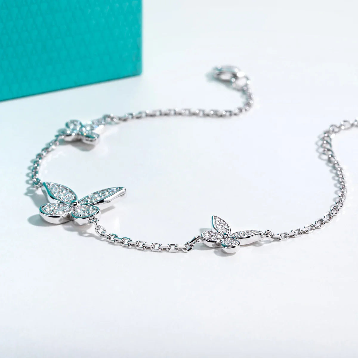 Moissanite Butterfly Bracelet 925 Sterling Silver 18K Gold Plated 18+5cm Adjustable Bracelets Anklet for Women Jewelry
