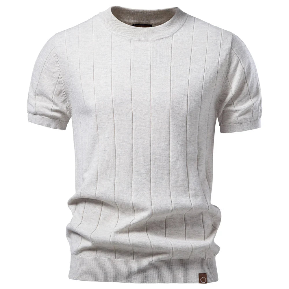 AIOPESON 100% Cotton Stripe T-Shirts for Men Solid Color O-Neck Soft Touch Comfortable Casual Summer Wear Top
